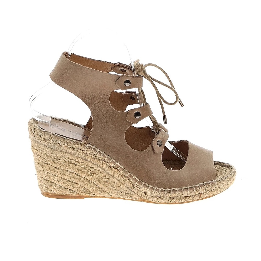 Carmen Saiz Anthropologie  Tan Leather Espadrille Wedge Sandals ~36